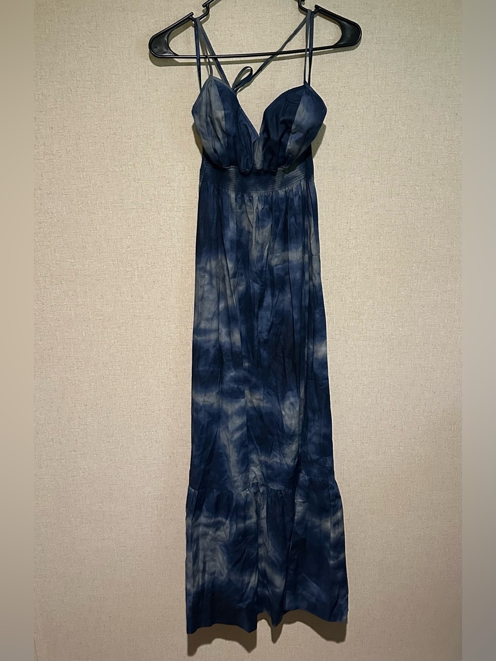 New York & Company Medium Blue Tie Dye Spaghetti Strap Maxi Dress Summer Beach